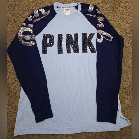 PINK Victoria's Secret Tops - PINK Victoria's Secret Bling Vintage Sequin Spellout Long Sleeved Tee Oversized